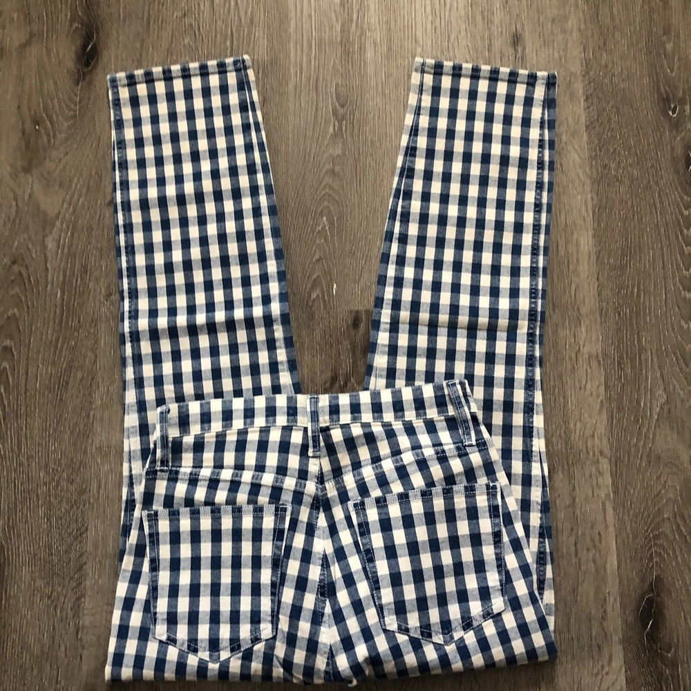 J Crew Jeans Womens 26 High Rise Vintage Straight Gingham Blue White Check NEW - Picture 9 of 16